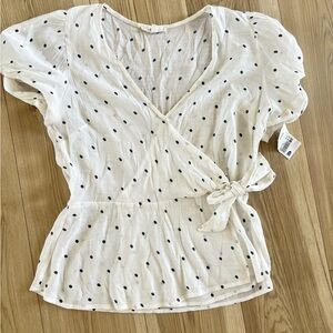 Polka Dot Wrap Top - White